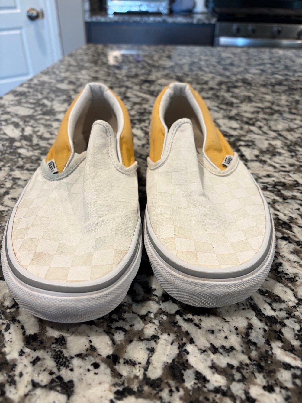 Vans Slip-On Checkerboard Shoe - White & Mustard